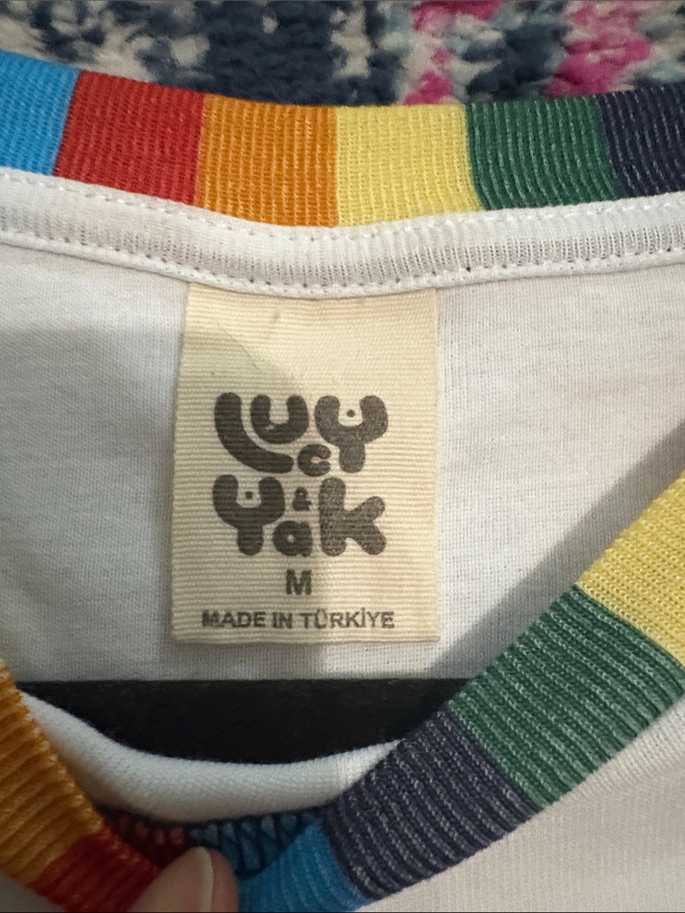 Lucy & Yak White Short Sleeve Tee with Rainbow Trim - Picture 2 of 3